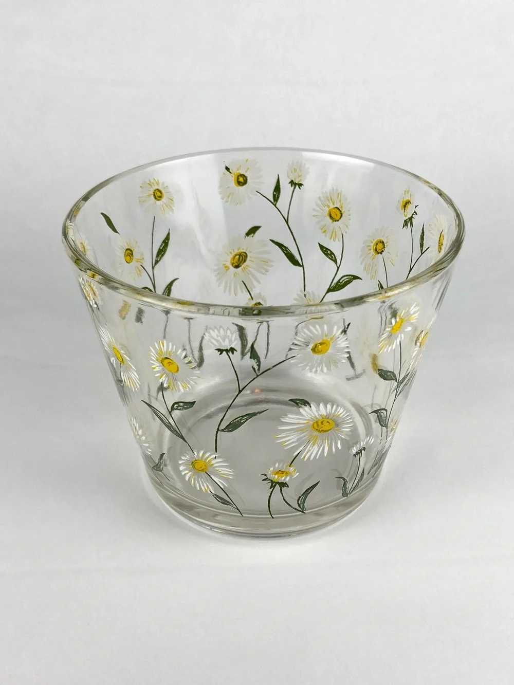 Vintage Cera Small Glass Ice Bucket With Daisy Motif Cottagecore Grandmillennial
